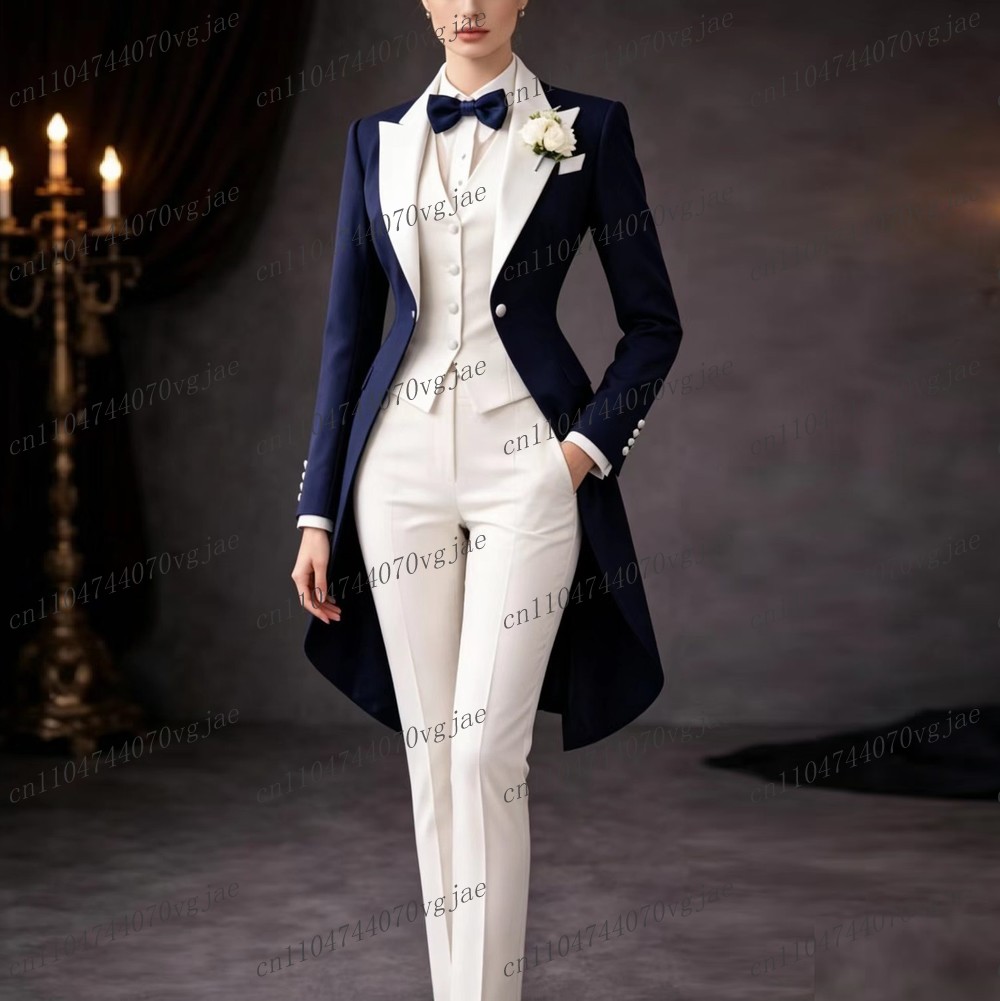Men'S Formal Wear For A Wedding - Traje largo azul marino y blanco