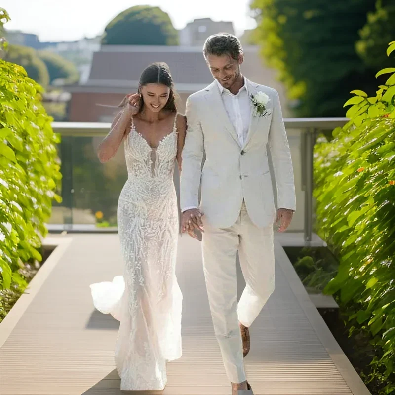 Men'S Formal Wear Attire - Esmoquin de boda de lino para